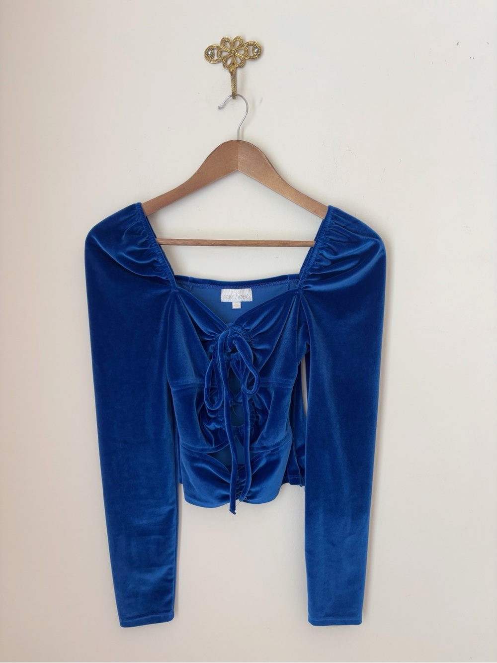 TORN by Ronny Kobo Blue Velvet Cut Out Petra Top XS